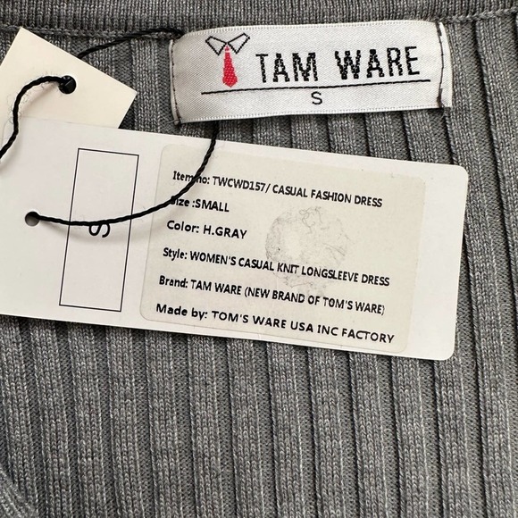 Tam Ware Dress Gray Ribbed Knit V Neck Long Sleeve Sweater Bodycon Dress Small - Picture 9 of 12